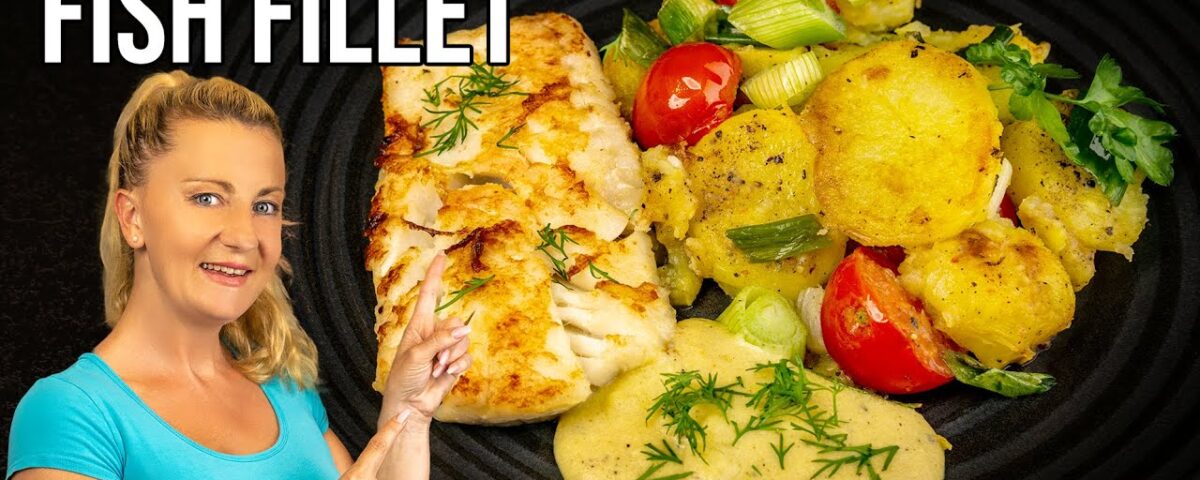 Fischgericht Kabeljau Filet mit Bratkartoffeln und Senfsose Rezept einfach lecker