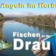 Fischen an der Drau Angeln mit verschiedenen Montagen und Kodern am Fluss im Herbst