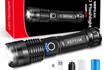 KEPEAK 5000 Lumen Extrem Hell LED Taschenlampe mit 5000mAh Akku, USB Aufladbar Klein Taschenlampen, 5-Lichtmodi und Zoombar Scheinwerfer, Ideal für Outdoor Camping, Angeln, Nachts gehen und Notfälle