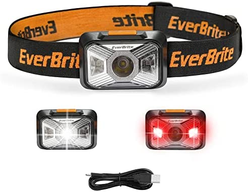 EverBrite Stirnlampe LED wiederaufladbar, Wasserdichte Mini Kopflampe superhell mit Rotlicht, Multi-modi für Wandern, Joggen, Campen, Angeln, Laufen usw. [inkl. USB C Kabel]
